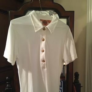 Tory Burch White Classic Jersey Polo Shirt sz L